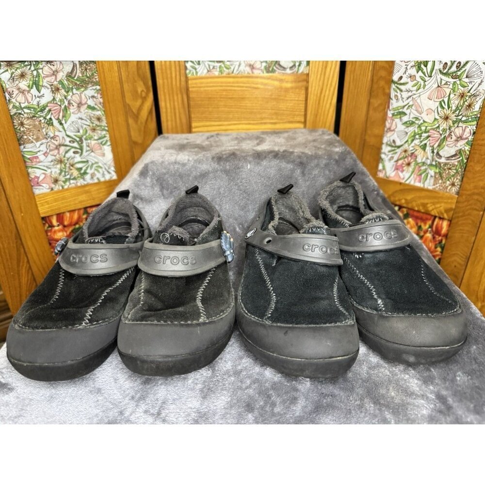CROCS Dawson Black Suede Faux Fur Kids Unisex Shoes Child Sz C12/13 2 Pairs